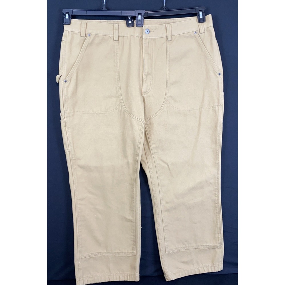 Duluth Trading Fire Hose Logger Pants 44x30 Tan Canvas Cotton Utility Work